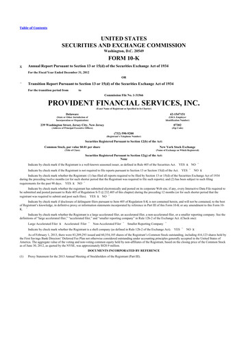 Thumbnail Provident Financial Services 10-K Annual Report 2012