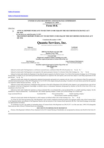 Thumbnail Quanta Services
 10-K Annual Report 2012