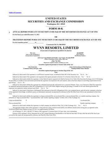 Thumbnail Wynn Resorts
 10-K Annual Report 2012
