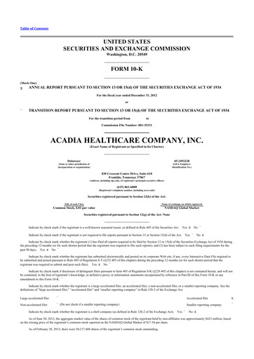 Thumbnail Acadia Healthcare
 10-K Annual Report 2012