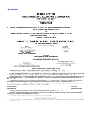 Miniature Apollo Commercial Real Estate Finance 10-K Rapport annuel 2012