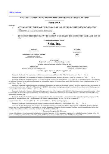 Thumbnail Saia
 10-K Annual Report 2012