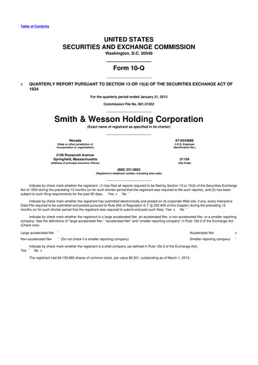 Thumbnail Smith & Wesson 10-Q Quarterly Report FY2013 