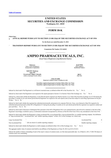 Thumbnail Ampio Pharmaceuticals 10-K Annual Report 2012