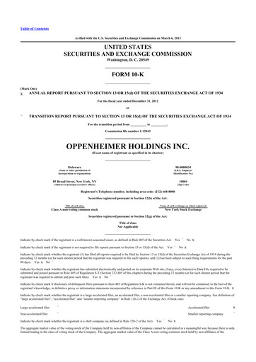 Thumbnail Oppenheimer Holdings
 10-K Annual Report 2012