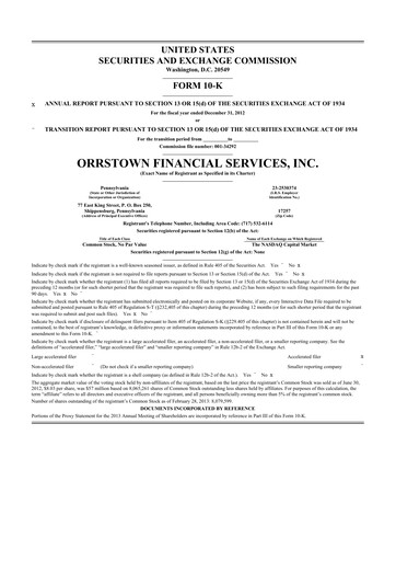 Thumbnail Orrstown Financial Services 10-K Annual Report 2012