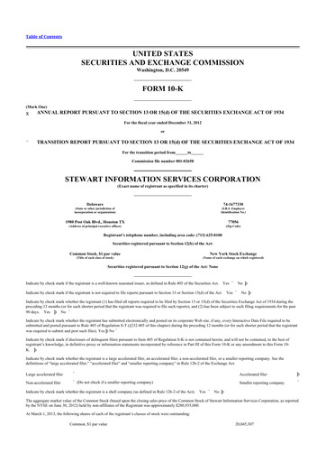 Miniature Stewart Information Services 10-K Rapport annuel 2012