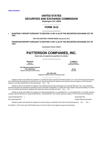 Miniature Patterson Companies
 10-Q Rapport trimestriel 2013 