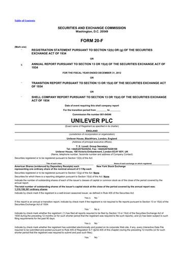 Thumbnail Unilever 20-F Annual Report 