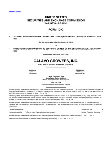 Thumbnail Calavo Growers
 10-Q Quarterly Report FY2013 