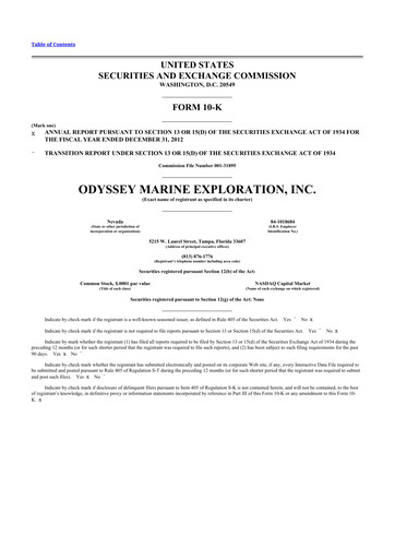 Thumbnail Odyssey Marine Exploration 10-K Annual Report 2012