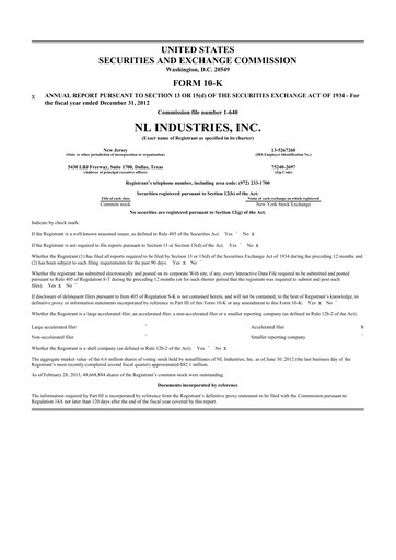 Thumbnail NL Industries 10-K Annual Report 2012