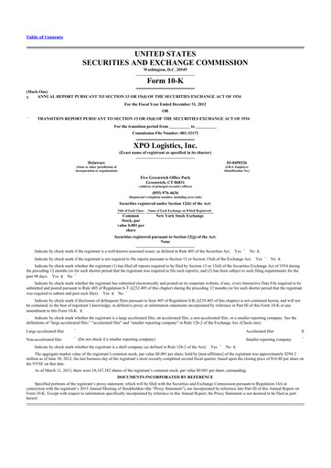 Thumbnail XPO Logistics 10-K Annual Report 2012