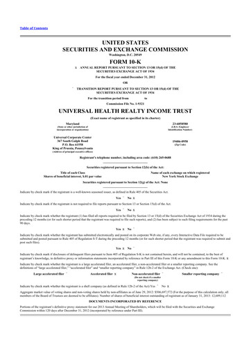 Thumbnail Universal Health Realty Income Trust 10-K Annual Report 2012
