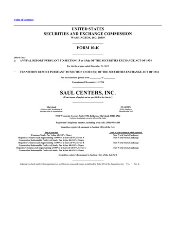 Thumbnail Saul Centers 10-K Annual Report 2012