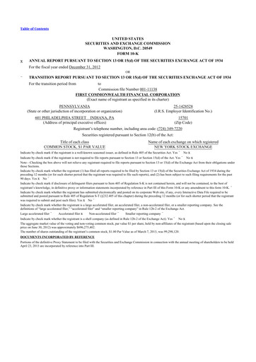 Thumbnail First Commonwealth Financial Corp 10-K Annual Report 2012