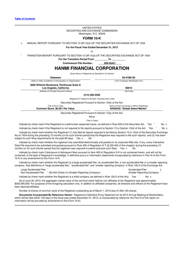 Vorschaubild Hanmi Financial 10-K Jahresbericht 2012