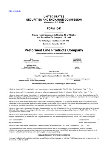 Vorschaubild Preformed Line Products 10-K Jahresbericht 2012