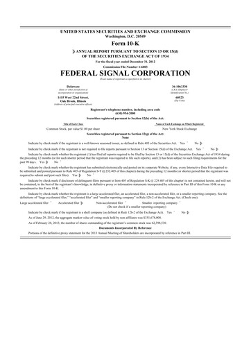 Thumbnail Federal Signal 10-K Annual Report 2012