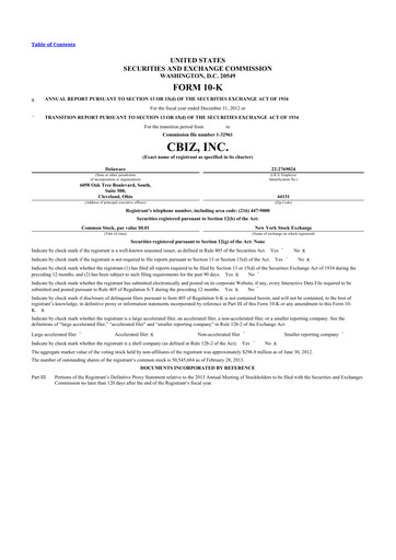 Thumbnail CBIZ 10-K Annual Report 2012