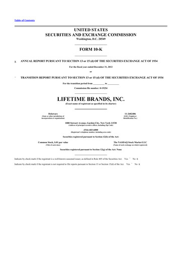 Thumbnail Lifetime Brands 10-K Annual Report 2012