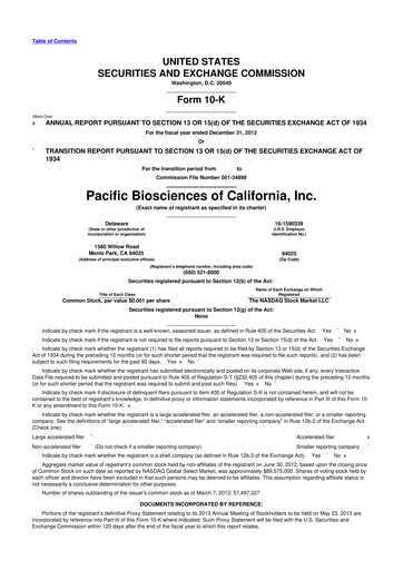 Vorschaubild Pacific Biosciences
 10-K Jahresbericht 2012