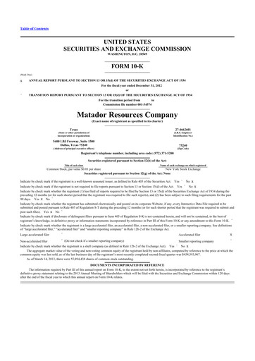 Thumbnail Matador Resources 10-K Annual Report 2012