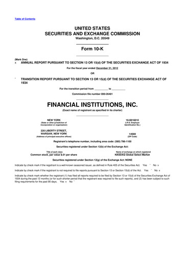 Thumbnail Financial Institutions 10-K Annual Report 