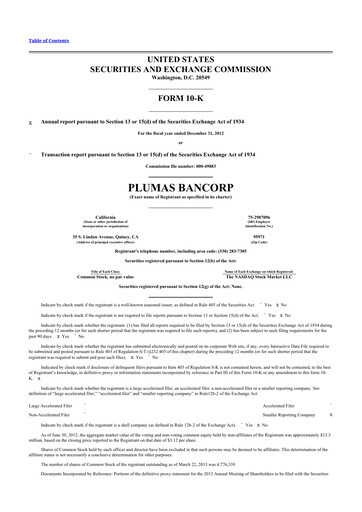 Thumbnail Plumas Bancorp 10-K Annual Report 2012