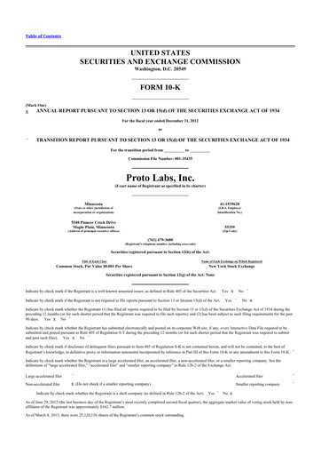 Thumbnail Protolabs 10-K Annual Report 2012