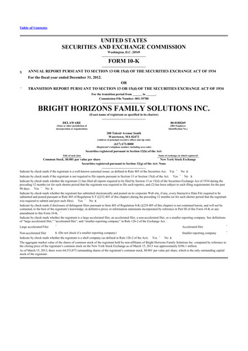 Thumbnail Bright Horizons 10-K Annual Report 