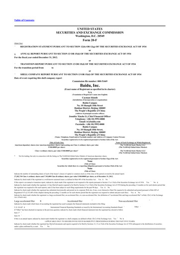 Thumbnail Baidu 20-F Annual Report 2012