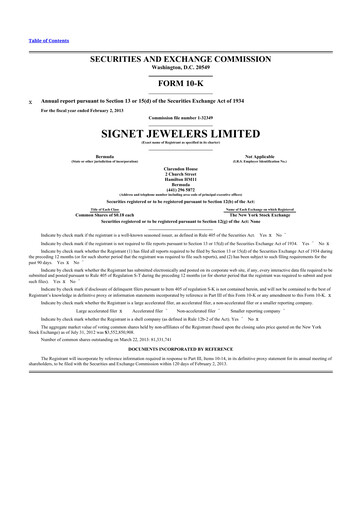 Miniature Signet Jewelers
 10-K Rapport annuel 2013