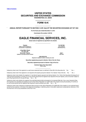 Thumbnail Eagle Financial Services 10-K Annual Report 2012