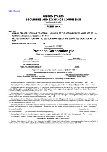 Vorschaubild Prothena 10-K Jahresbericht 