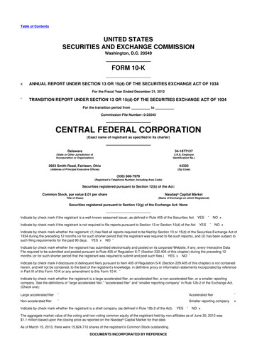 Thumbnail CF Bankshares 10-K Annual Report 2012