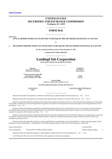 Thumbnail LendingClub
 10-K Annual Report 2012