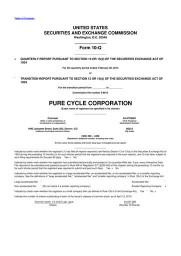 Thumbnail Pure Cycle (water) 10-Q Quarterly Report FY2013 