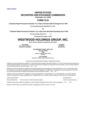 Vorschaubild Westwood Holdings Group 10-Q Quartalsbericht 2013 