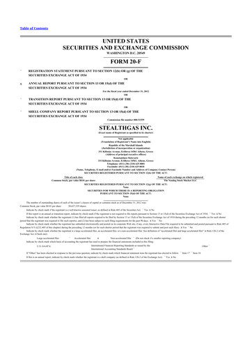 Thumbnail StealthGas 20-F Annual Report 2012