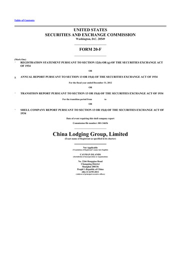 Thumbnail H World Group Limited 20-F Annual Report 2012