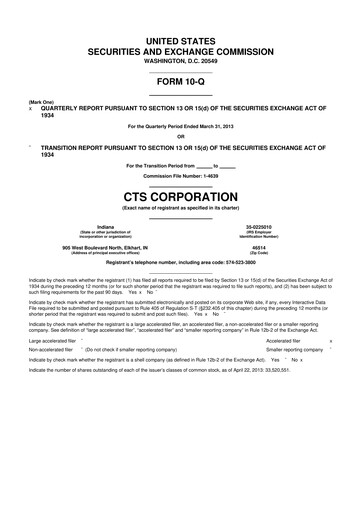 Miniature CTS Corporation 10-Q Rapport trimestriel 2013 