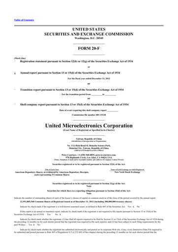 Thumbnail United Microelectronics 20-F Annual Report 