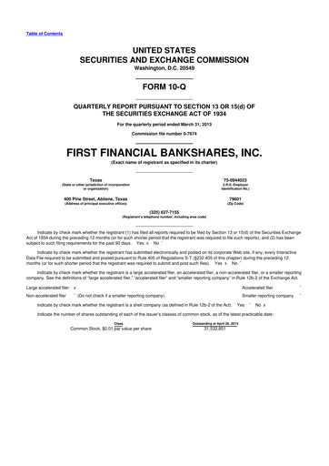 Thumbnail First Financial Bankshares 10-Q Quarterly Report FY2013 