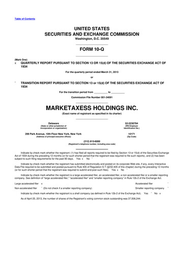 Thumbnail MarketAxess
 10-Q Quarterly Report FY2013 