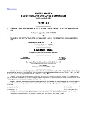 Thumbnail Equinix 10-Q Quarterly Report FY2013 