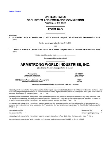 Thumbnail Armstrong World Industries
 10-Q Quarterly Report FY2013 