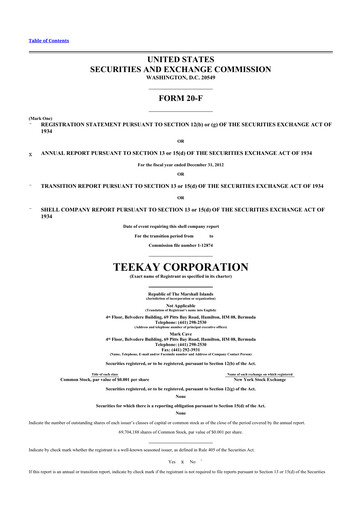 Thumbnail Teekay 20-F Annual Report 2012