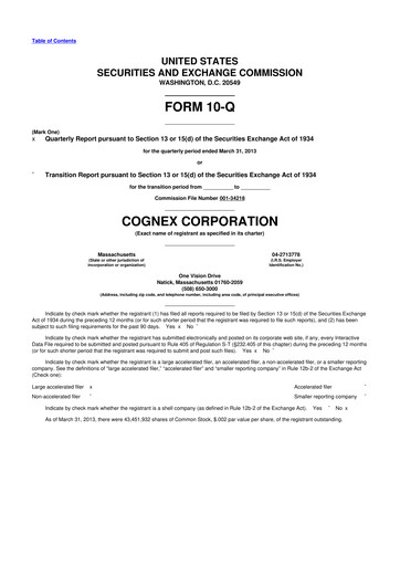 Thumbnail Cognex 10-Q Quarterly Report FY2013 