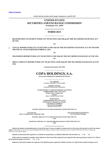 Thumbnail Copa Holdings
 20-F Annual Report 